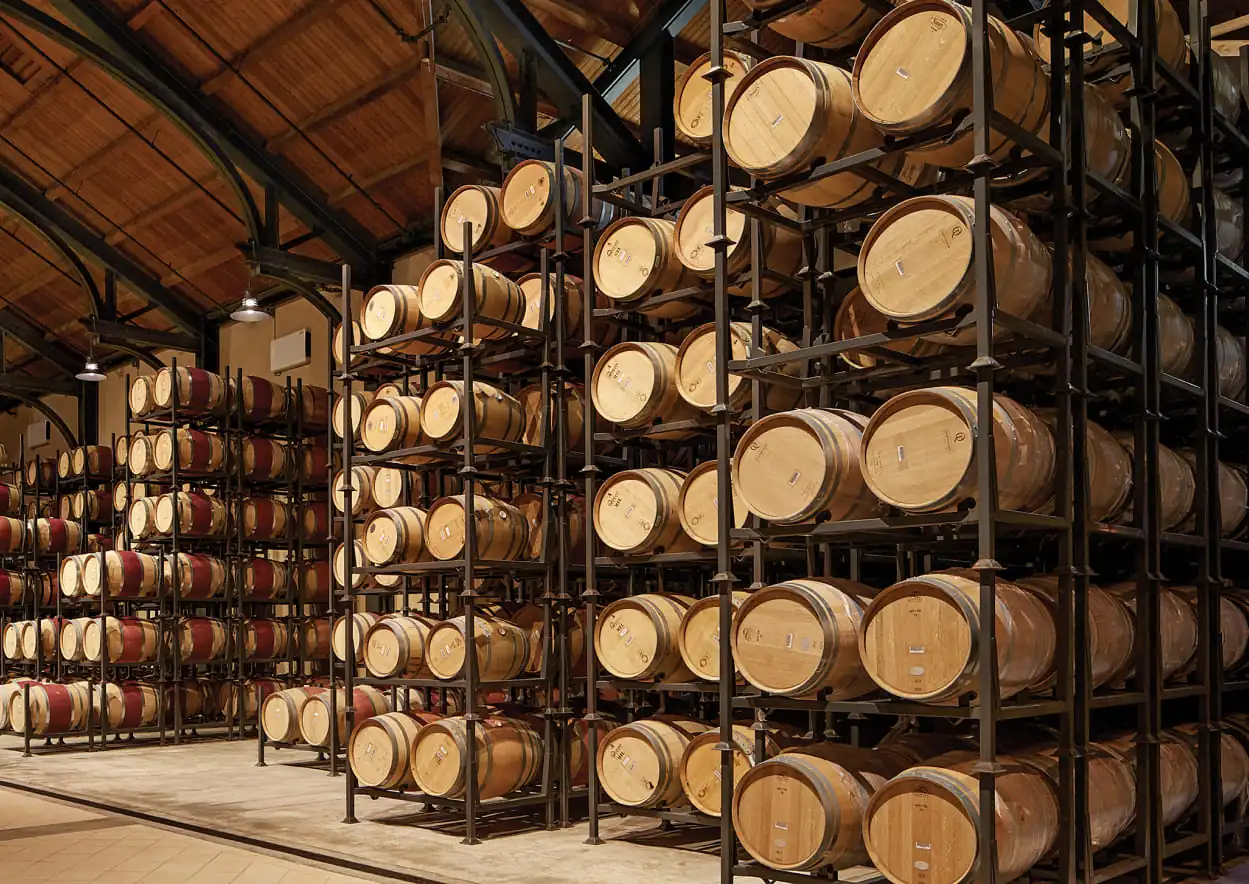 A large room with barrels.